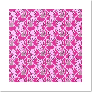 Axolotl Pink Quatrefoil Pattern Posters and Art